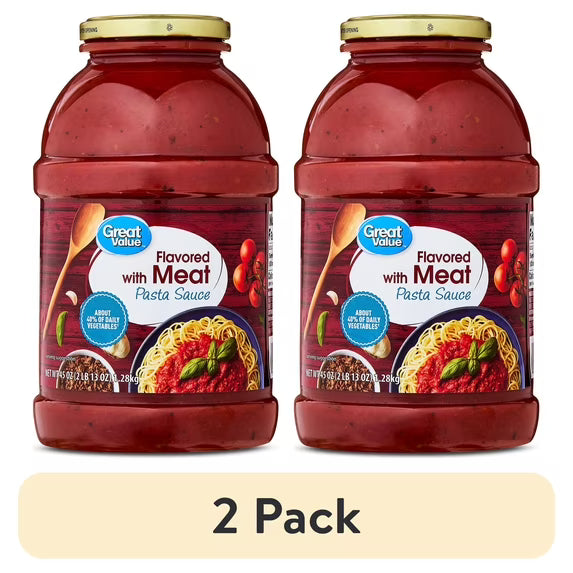 Great Value Flavored with Meat Pasta Sauce, 45 oz Jar – 2 Pack