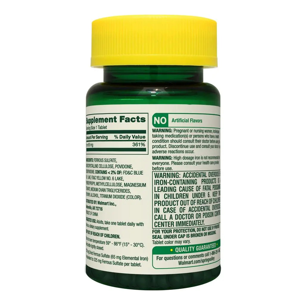 Spring Valley Iron Tablets 65 mg, Dietary Supplement, Value Size, 200 Count