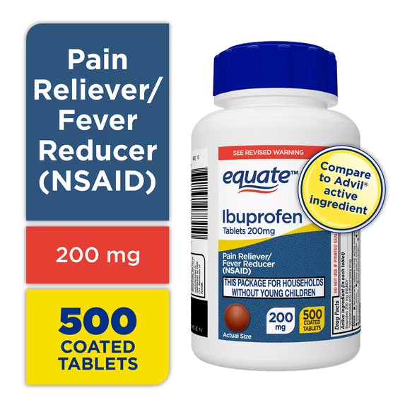 Equate Ibuprofen Tablets, 200 mg, Pain Reliever and Fever Reducer, 500 Count