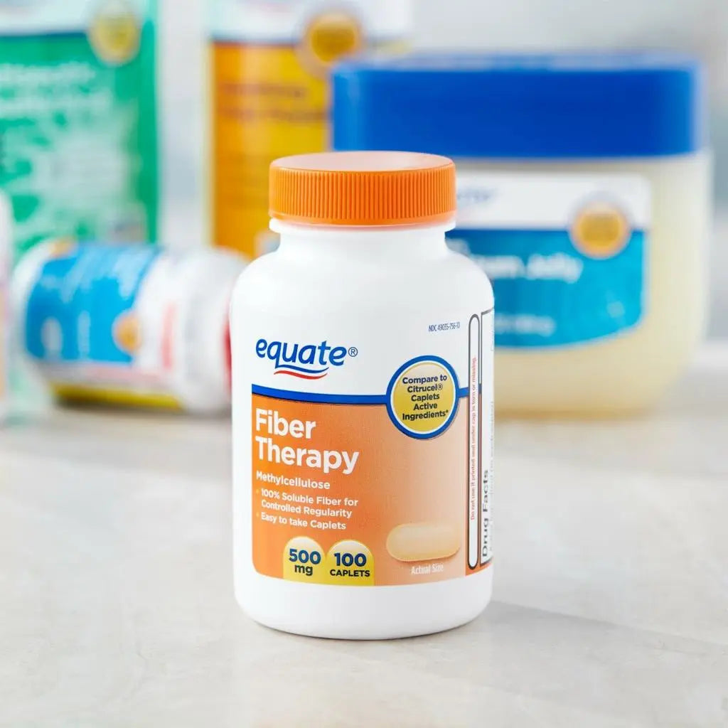 Equate Fiber Therapy Methylcellulose Caplets 500 mg, 100 Count