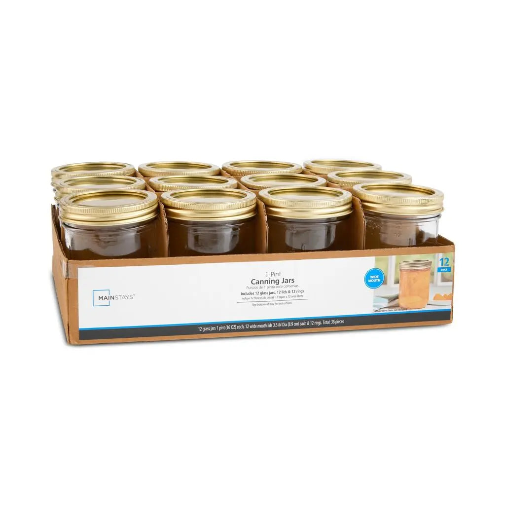 Mainstays 8 oz Mason Jars, Wide Mouth, 12-Pack with Lids and Rings