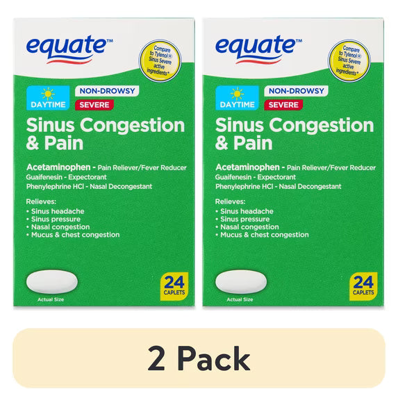 Equate Severe Non-Drowsy Sinus Congestion & Pain Caplets – 2 Pack