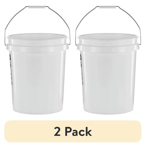 United Solutions 5 Gallon Round Utility Bucket, White, Comfort Handle, 2 Pack