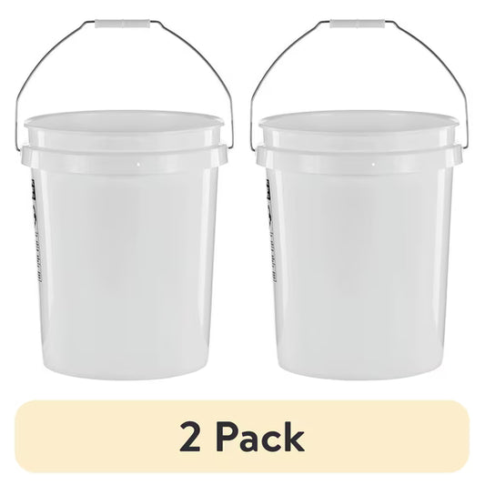 United Solutions 5 Gallon Round Utility Bucket, White, Comfort Handle, 2 Pack