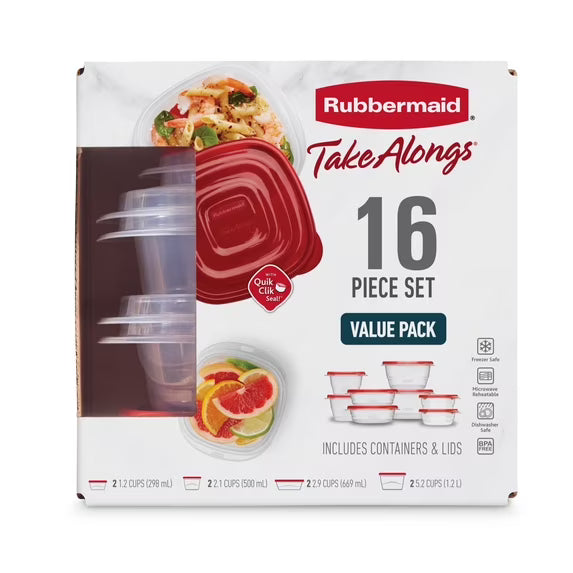Rubbermaid TakeAlongs Food Storage Containers, 16-Piece Set