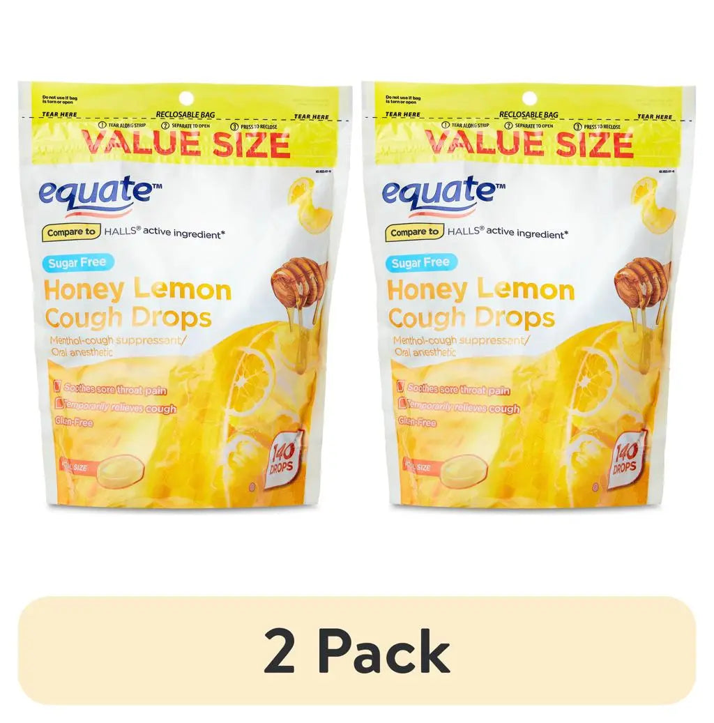 Equate Sugar-Free Honey Lemon Cough Drops, 140 Count – 2 Pack