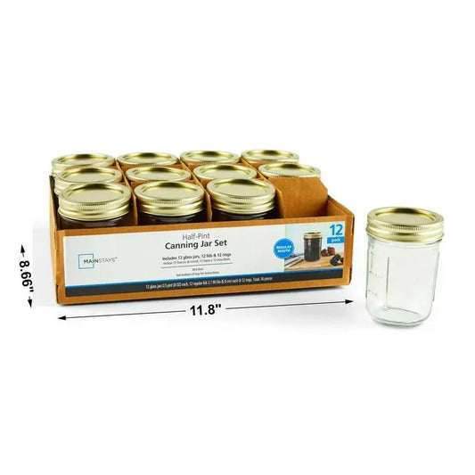 Mainstays 8 oz Mason Jars, Wide Mouth, 12-Pack with Lids and Rings