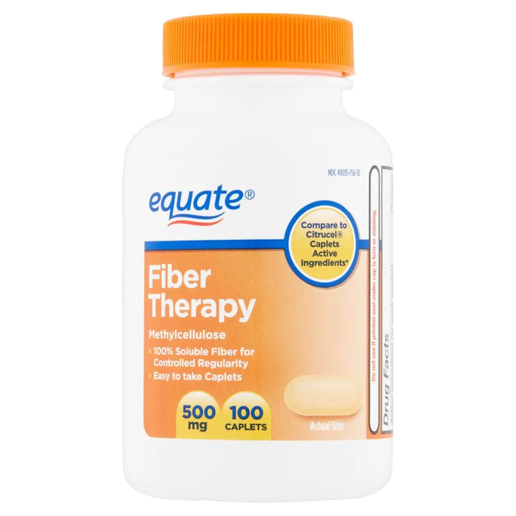 Equate Fiber Therapy Methylcellulose Caplets 500 mg, 100 Count