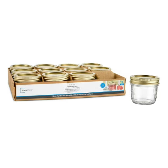 Mainstays 8 oz Mason Jars, Wide Mouth, 12-Pack with Lids and Rings