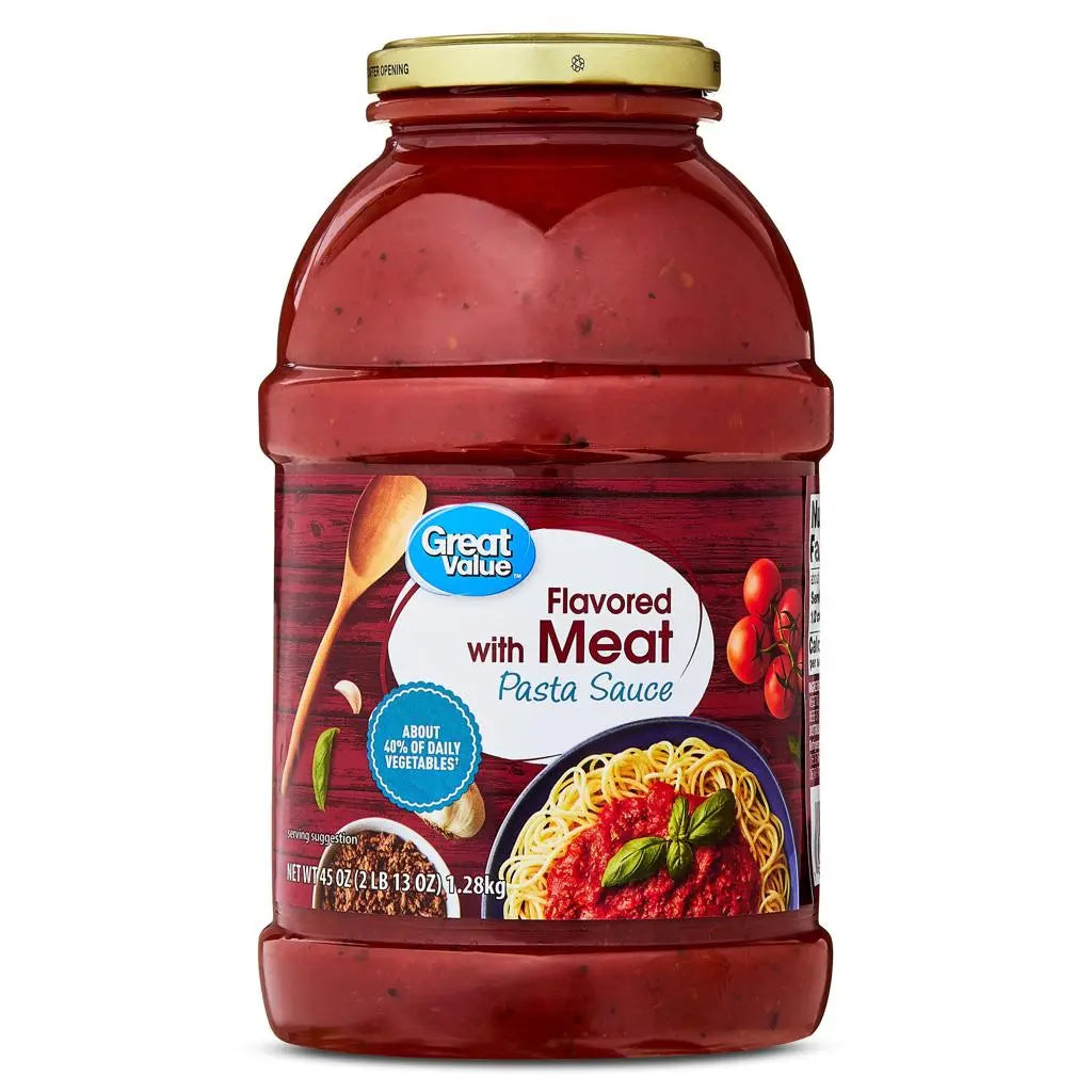 Great Value Flavored with Meat Pasta Sauce, 45 oz Jar, 2 Pack