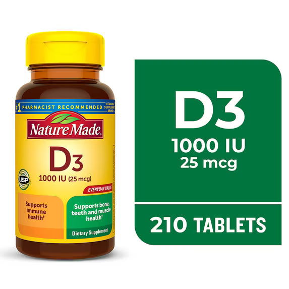 Nature Made Vitamin D3 1000 IU (25 mcg) – 210 Tablets