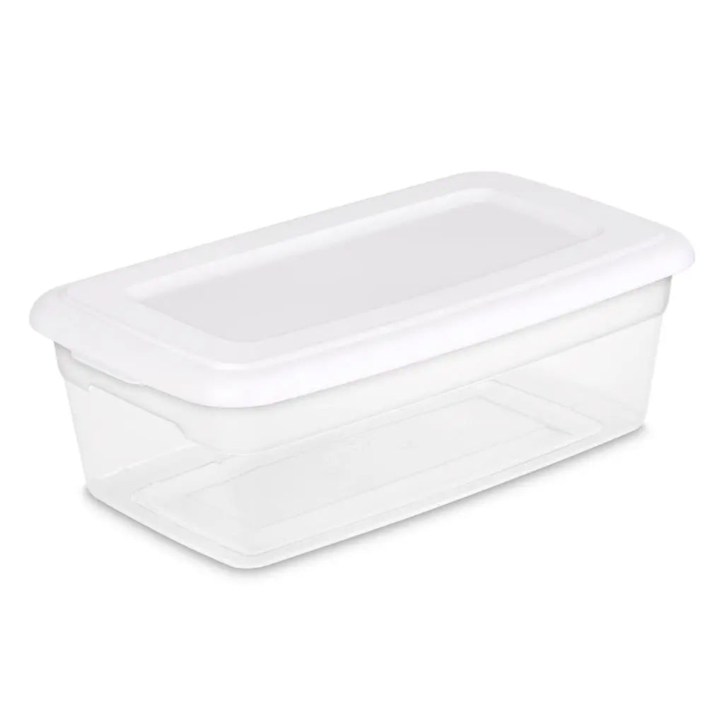 Sterilite Set of 10 6-Quart Storage Bins, Clear Plastic Containers with Snap-On Lids, White