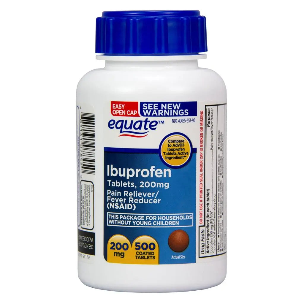 Equate Ibuprofen 200 mg Tablets – Pain Reliever & Fever Reducer, 500 Count
