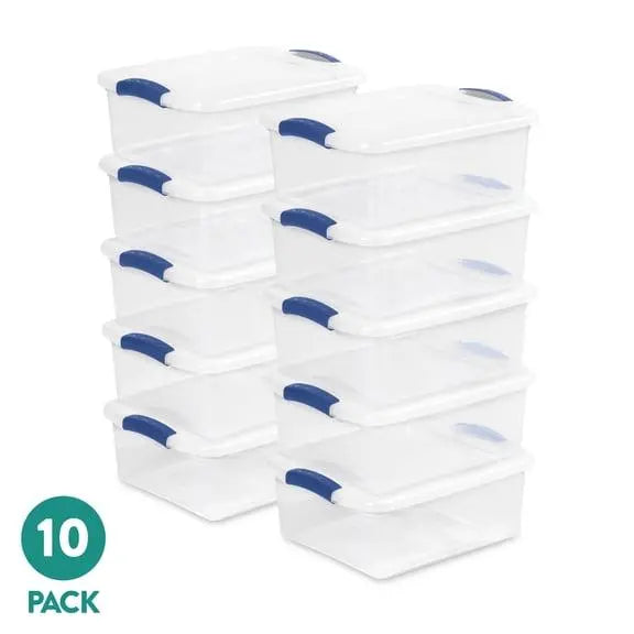 Sterilite Set of 10 6-Quart Storage Bins with Snap-On Lids – Clear/White