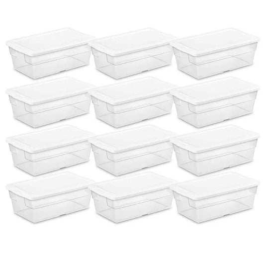 Sterilite Set of 10 6-Quart Storage Bins, Clear Plastic Containers with Snap-On Lids, White