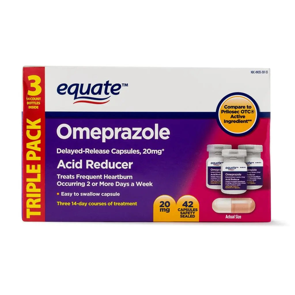 Equate Omeprazole Delayed Release Mini Capsules 20 mg, Frequent Heartburn Medicine, 42 Count