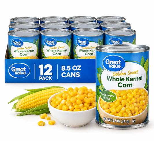 Great Value Golden Sweet Whole Kernel Corn, 8.5 oz Cans – 12 Pack