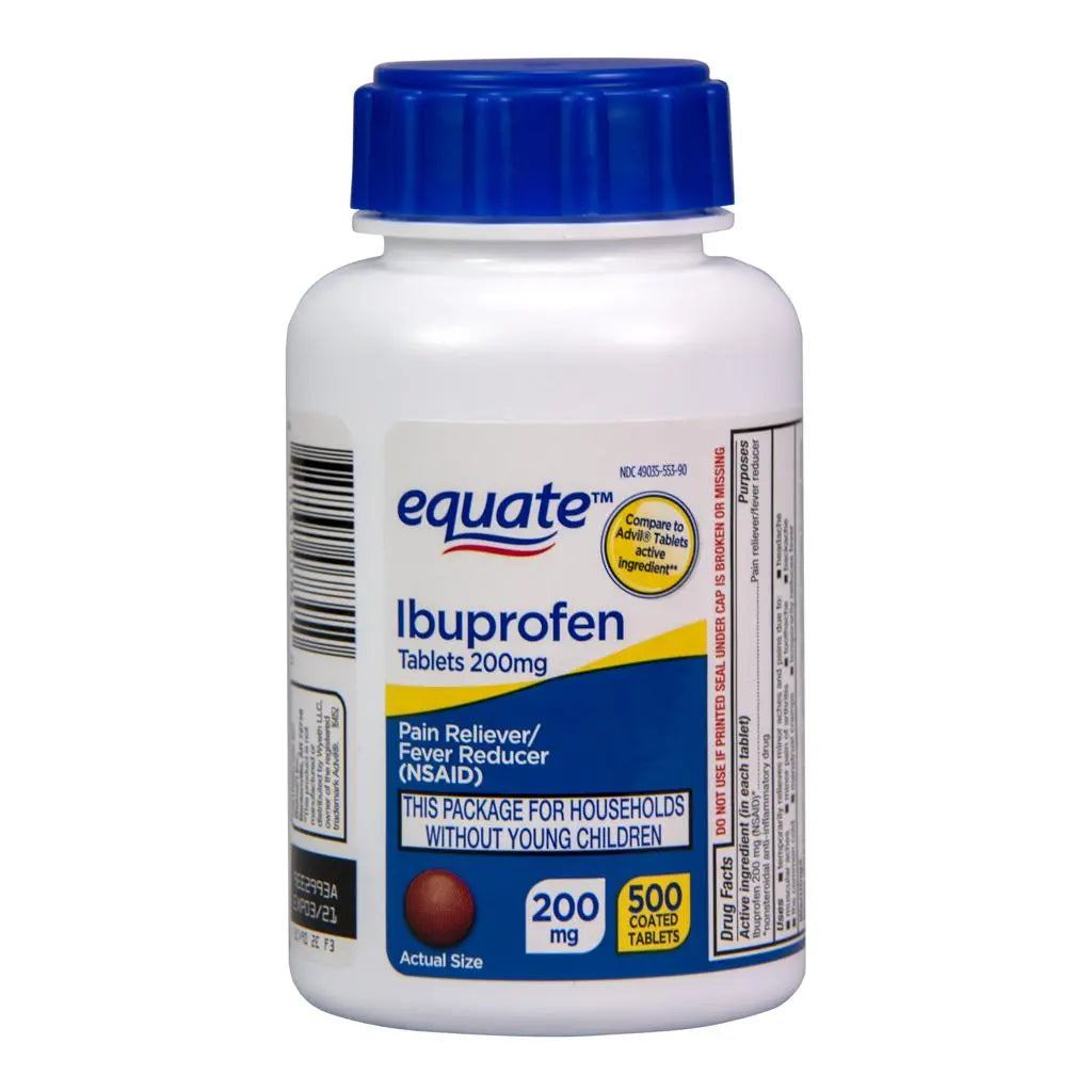 Equate Ibuprofen 200 mg Tablets – Pain Reliever & Fever Reducer, 500 Count