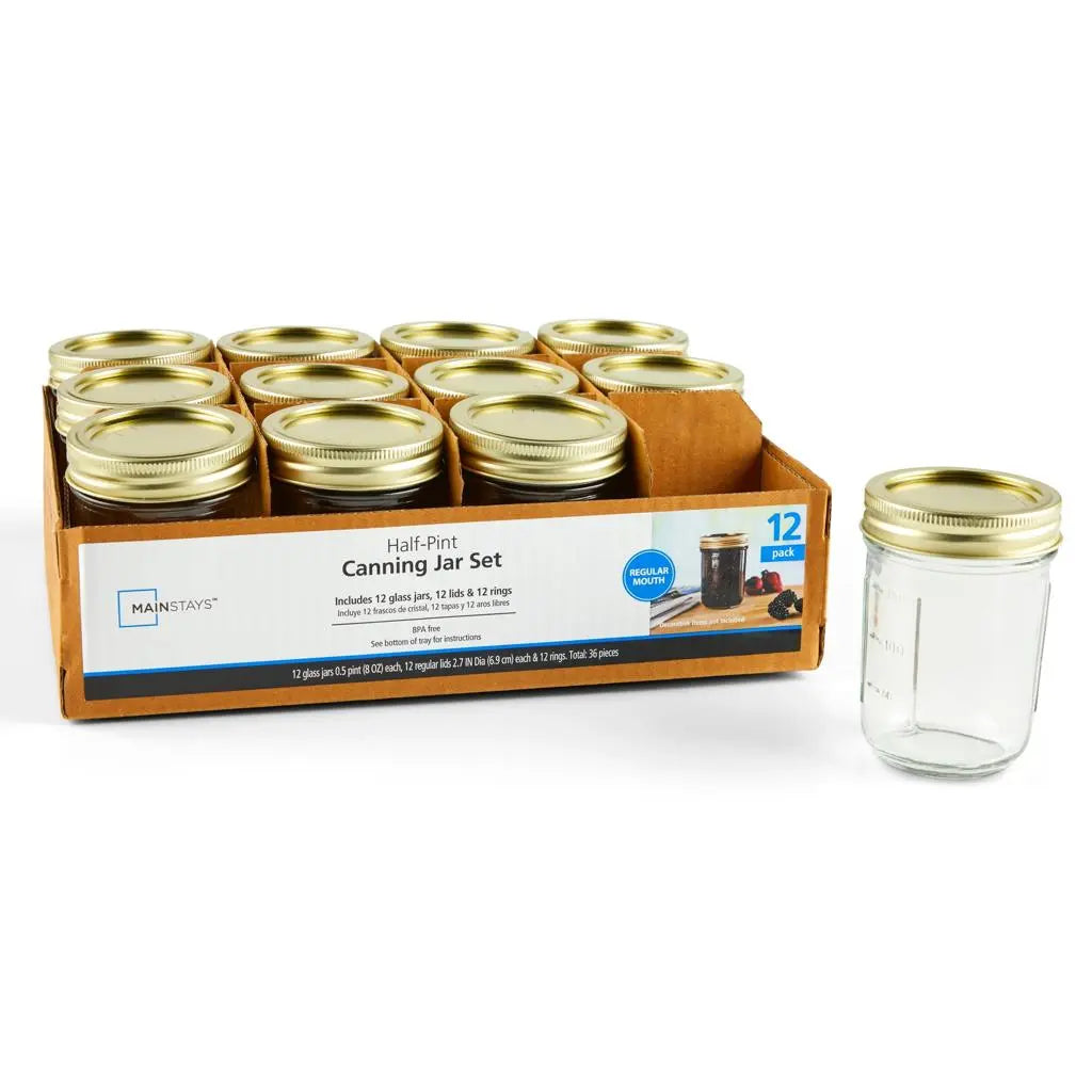 Mainstays 8 oz Mason Jars, Wide Mouth Canning Jars with Lids and Rings, 12-Pack