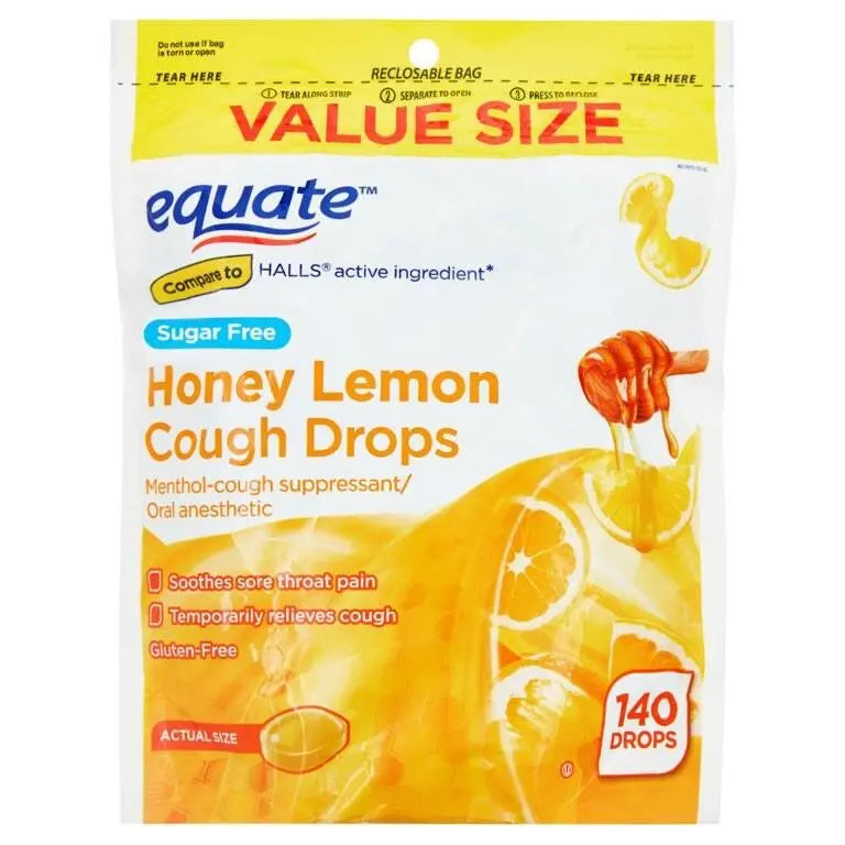 Equate Sugar-Free Honey Lemon Cough Drops, 140 Count – 2 Pack