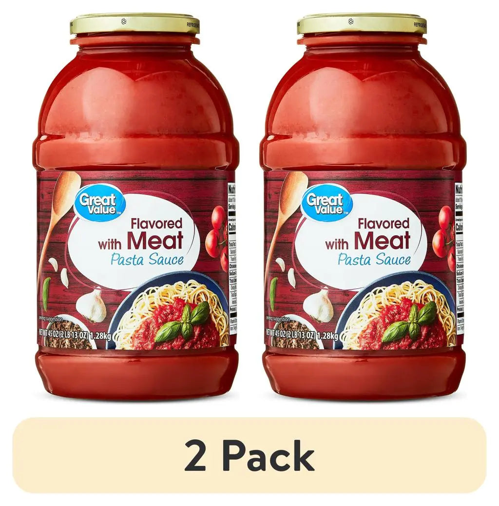 Great Value Flavored with Meat Pasta Sauce, 45 oz Jar, 2 Pack