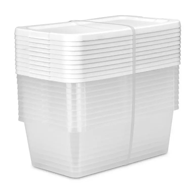 Sterilite Set of 10 6-Quart Storage Bins, Clear Plastic Containers with Snap-On Lids, White