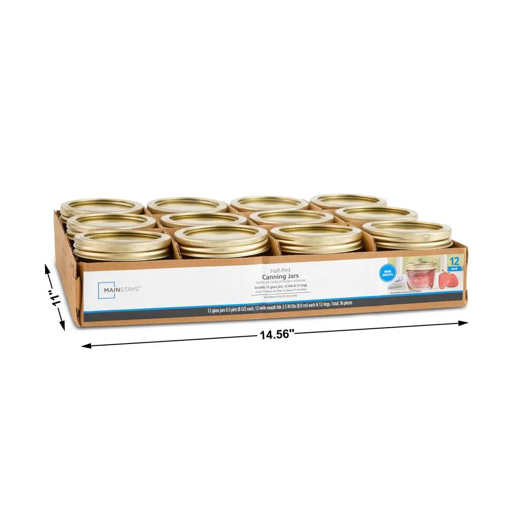 Mainstays 8 oz Mason Jars, Wide Mouth Canning Jars with Lids and Rings, 12-Pack
