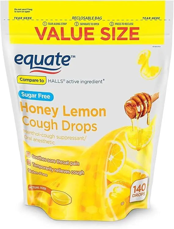 Equate Sugar Free Honey Lemon Cough Drops, Menthol 7.8 mg, 140 Count – 2 Pack